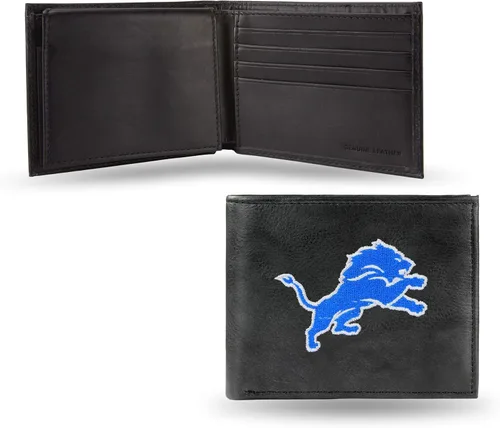 Vista 8 de Rico Industries Billetera de cuero bordada para hombre de la NFL Negro
