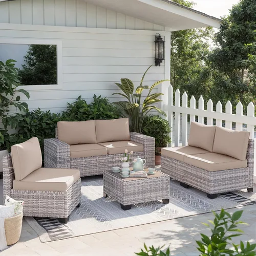 Vista 7 de Muebles de patio al aire libre conjunto PE mimbre ratán al aire libre sofá Beige