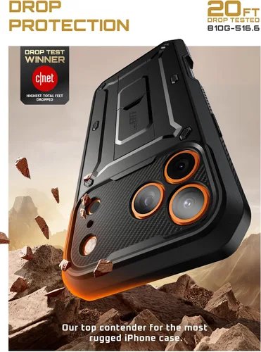Vista 3 de SUPCASE - Funda para iPhone 17 Pro Max con función atril y protector de pantalla, color negro Built-in Camera Control Button, Detachable Belt