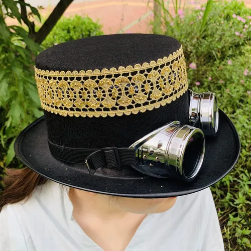 Vista 7 de Steampunk - Sombrero superior con gafas cadenas de encaje 228in