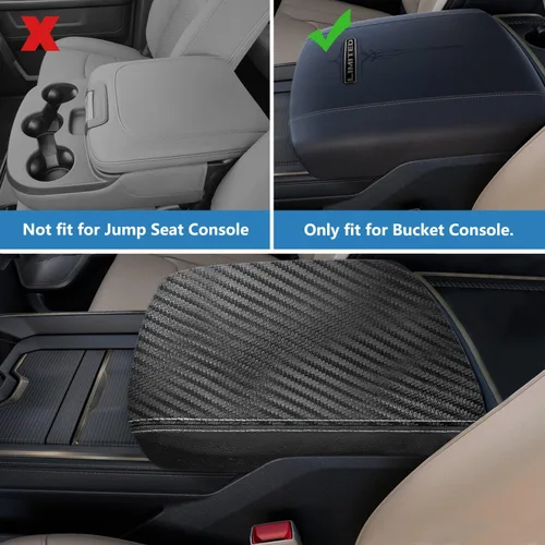 Vista 4 de Funda para reposabrazos de consola central adecuada para Dodge Ram 1500 2500 3500 2019-2023 con asiento de cubo, protector de cuero antiarañazos