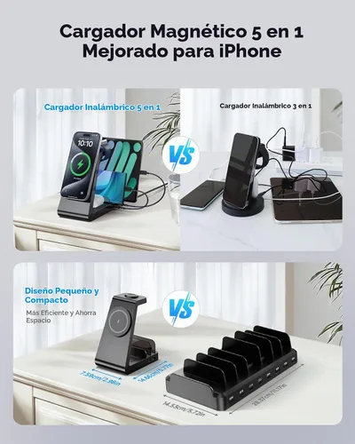 Vista 2 de Estación de carga para iPhone, base de carga inalámbrica 5 en 1 para Apple: estación de carga Mag-Safe para múltiples dispositivos Apple iPhone 17