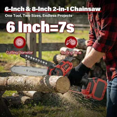 Vista 3 de Mini motosierra para batería Milwaukee M18, motosierra eléctrica inalámbrica 2 en 1 de 8 y 6 pulgadas con motor sin escobillas de 800 W y engrasador