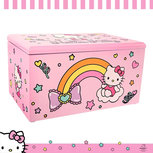 Vista 4 de Hello Kitty Sanrio Joyero con bandeja Regalo oficial de madera rosa