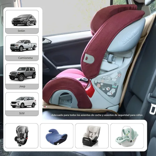 Vista 8 de Viaviat Protector de Asiento de automóvil, Protector de Cuero Impermeable de Seguridad Infantil, Funda Protectora con Almohadilla Gruesa y 2 Beige