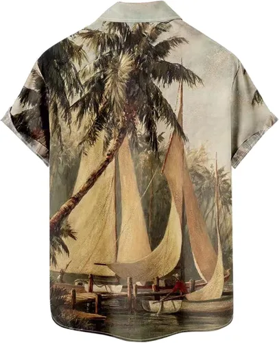 Vista 2 de WRITKC Tropical Shirts Button Down Holiday Casual Hawaiian Short Sleeve Men Loose Beach Shirts