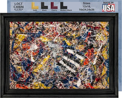 Vista 16 de Ritmo de otoño de cabaña perdida por Jackson Pollock Impresión en marco plano negro Reproducción de pintura de obras de arte fino Póster