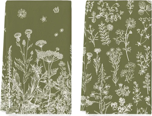 Vista 7 de Artoid Mode Toallas de Cocina con Flores Silvestres, Toallas de Cocina de Hojas de 18x26 Pulgadas, Toallas de Mano para Decoración Festiva, Juego