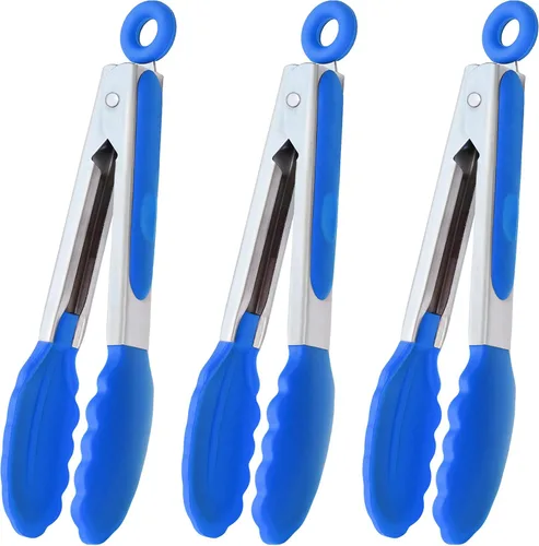 Vista 8 de HINMAY Mini pinzas con puntas de silicona pinzas de cocina de 7 pulgadas, juego de 3 (negro)
