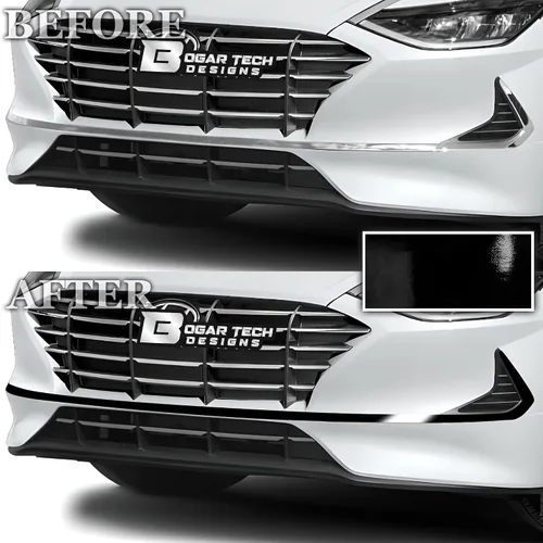 Vista 3 de BOGAR TECH DESIGNS Superposición de eliminación de cromo frontal central compatible con Hyundai Sonata 2020-2023, negro brillante
