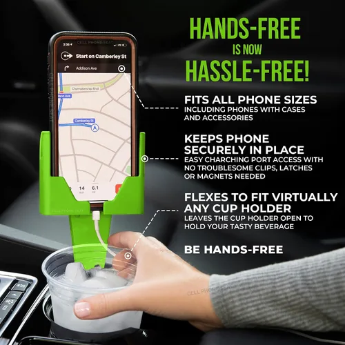 Vista 2 de Soporte para teléfono con portavasos para automóvil - Cuna expansora universal ajustable para conducción manos libres - Compatible con todos