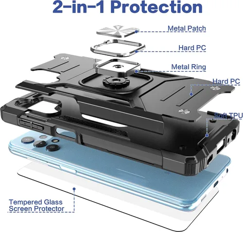 Vista 6 de Funda para Galaxy A32 5G con protector de pantalla, a prueba de caídas, ajuste delgado, con soporte para automóvil, funda protectora ligera