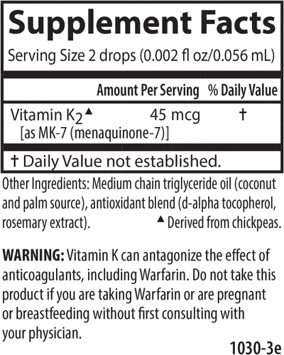 Vista 5 de Carlson Super Daily K2, 45 mcg, vitamina K líquida, 360 gotas (0.34 fl oz) Sin sabor; Salud ósea; Vitamina K2; Suplemento de vitamina K; Vitamina