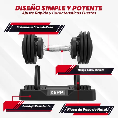 Vista 4 de Keppi - Juego de mancuernas ajustables de 25 libras/40 libras/55 libras/60 libras, mango de peso ajustable rápido de metal antideslizante, ejercicio