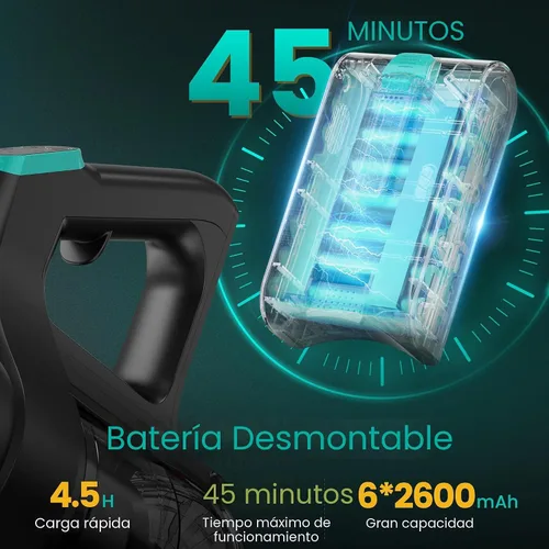Vista 2 de Zefiro Aspiradora inalámbrica de 350 W, aspiradoras de tiempo de funcionamiento de 45 minutos para el hogar, antienredos y taza de polvo de 1.5 L