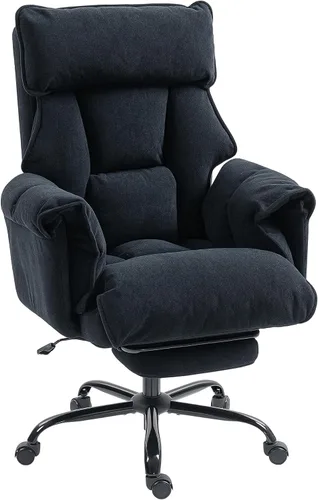 Vista 10 de HOMCOM Silla de escritorio cómoda reclinable con reposapiés, asiento extra Blanco crema