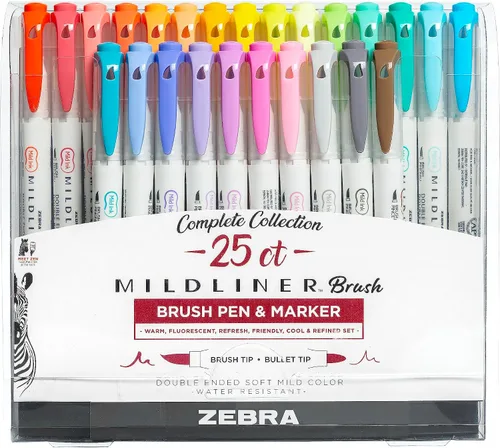 Vista 11 de Zebra Pen, Mildliner 79105 - Bolígrafos de doble punta, 5 colores surtidos, punta fina y suave, tinta suave que no se traspasa a través de la tinta