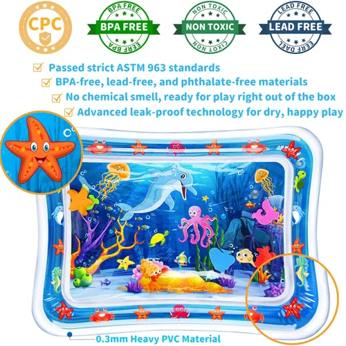 Vista 5 de Yeeeasy Alfombra de agua para el tiempo boca abajo Alfombra de agua inflable para el tiempo boca abajo para bebés, bebés y niños pequeños de 3 a