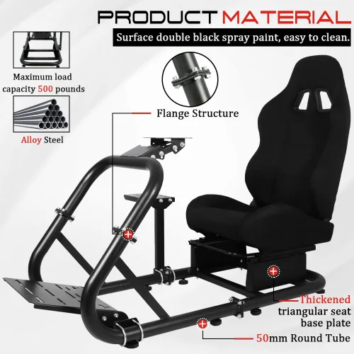 Vista 4 de Racing Simulator Cockpit with Black Racing Seat fit for Logitech G29 G27 G920 G923, Thrustmaster T300, Fanatec, Moza, Racing Wheel Stand Sim