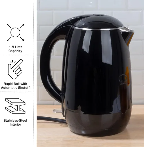 Vista 3 de Hervidor eléctrico – Calentador de agua de ebullición rápida con apagado automático con interior de acero inoxidable y construcción de doble pared