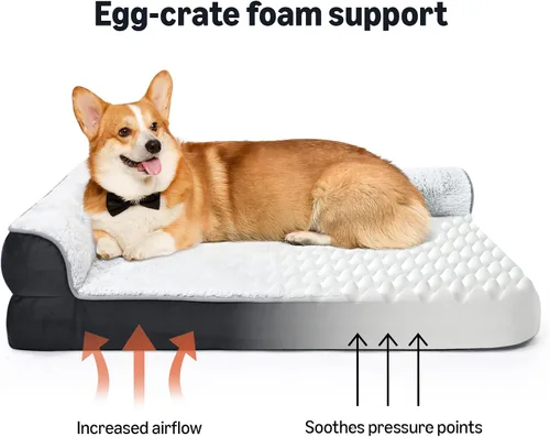 Vista 4 de Amazon Basics Cama lavable en forma de L para perros grandes, sofá cama antideslizante para mascotas para perros de interior, cama jaula, 42 x 30 x