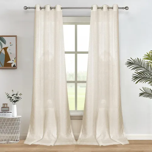 Vista 25 de Melodieux Cortinas Semitransparentes Negras de 63 Pulgadas de Largo para Ventanas Pequeñas de Sala de Estar y Dormitorio con Aspecto de Lino Rústico
