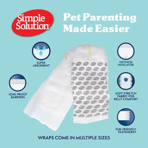 Vista 3 de Simple Solution Pañales Desechables Envolventes para Perros Machos, True Fit, Absorbentes, A Prueba de Fugas con Indicador de Humedad, Pañal