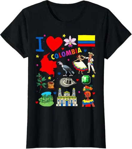Vista 40 de Camiseta con diseño de bandera y mapa de I Love Colombia dibujada a mano