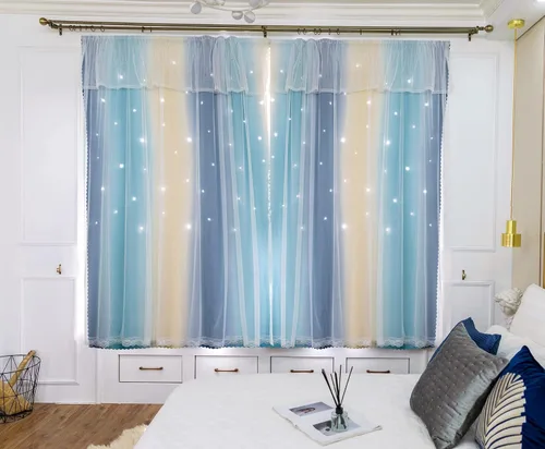 Vista 2 de Cortinas autoadhesivas para ventana de dormitorio, sin varilla, con recorte adhesivo, cortinas de estrellas para habitación de niñas, guardería