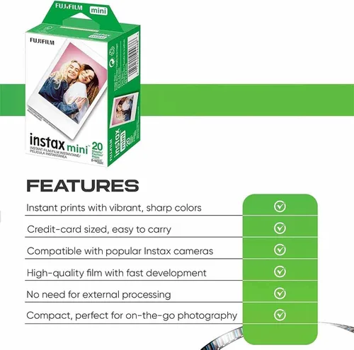 Vista 4 de Fujifilm Película para cámara Instax Mini: 20 disparos en total, (10 hojas x 2) - Incluye álbum de fotos colgante para 10 fotos y paño de microfibra