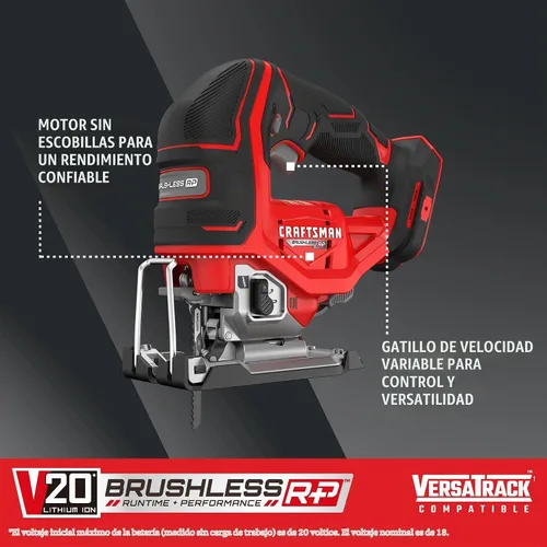 Vista 3 de CRAFTSMAN V20 RP - Sierra de calar inalámbrica, 3 ajustes orbitales, hasta 3,200 SPM, velocidad variable sin llave, solo herramienta (CMCS650B)