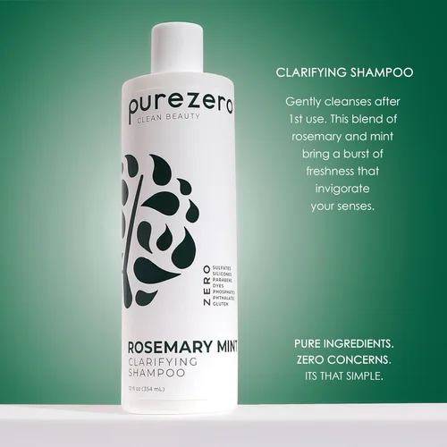 Vista 2 de Purezero Juego de champú y acondicionador sin silicona clarificante de menta y romero - Dúo vegano para cuero cabelludo equilibrado, eliminación
