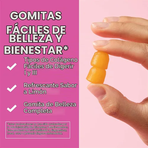 Vista 7 de Gomitas de colágeno con biotina para cabello, piel y uñas, limón, 30