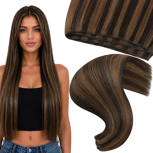 Vista 26 de Moresoo Extensiones de cabello humano real para coser, color negro natural