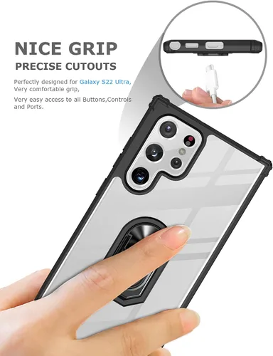 Vista 6 de Funda transparente con función atril para Samsung Galaxy S22 Ultra 5G, protección contra caídas para Galaxy S22 Ultra, parachoques flexible + parte