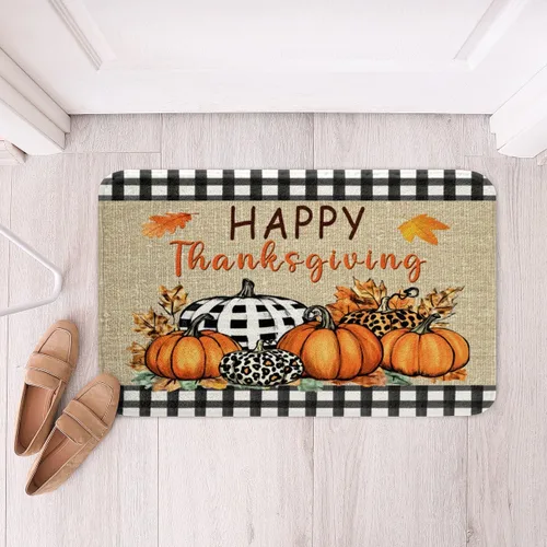 Vista 23 de Erosebridal Thanksgiving Turkey Bathroom Rugs - Fall Leaves Pumpkin Bath Mat for Kids Adults, Vintage Autumn Harvest Door Mat 16 x 24 Inch Rustic