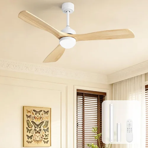 Vista 16 de Sofucor Ventiladores de techo inteligentes de madera de 52 pulgadas, montaje empotrado y montaje de varilla descendente, 3 aspas de madera