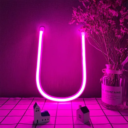 Vista 26 de Letras de neón rosadas, letreros LED que funcionan con pilas, luces LED del alfabeto, letrero de marquesina, letras decorativas de marquesina, luces
