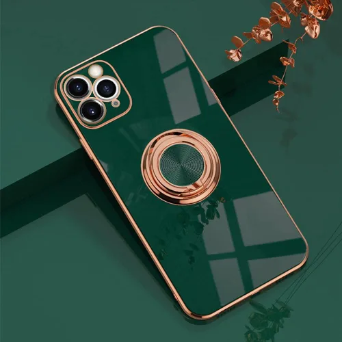 Vista 60 de Compatible con iPhone 11 Kickstand, anillo de rotación de 360 grados integrado con borde de oro rosa brillante que funciona con soporte magnético