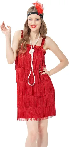 Vista 2 de Sincere Party Disfraz de flapper de los años 20 para mujer, gran vestido de Gatsby con collar y diadema