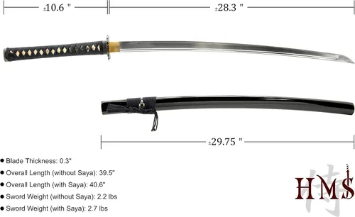 Vista 6 de HMS Katana samurái japonesa y Wakizashi Daisho Combo Set, Warrior and Temple Tsuba, templado térmico forjado a mano, acero al carbono 1045, vaina