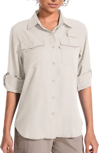 Vista 9 de Camisas Safari de manga larga con protección solar UV UPF 50 para mujer 6 Rosa