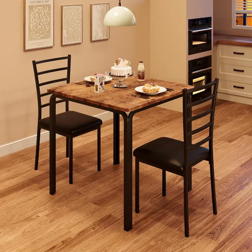 Vista 2 de Mesa de comedor para 2, juego de mesa cuadrada pequeña de cocina para 2, comedor moderno de madera que ahorra espacio con tapizado, muebles