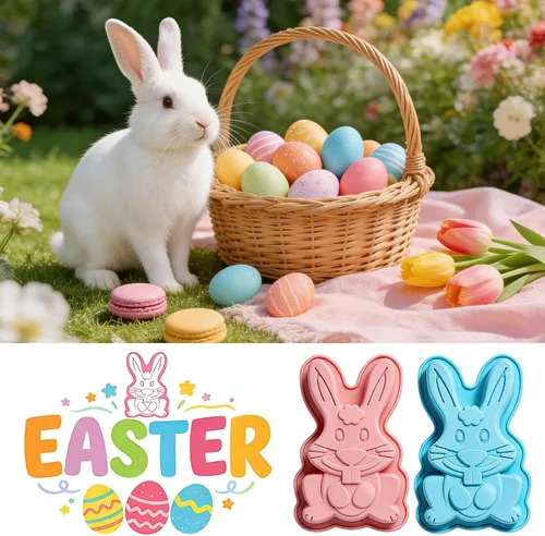 Vista 7 de Moldes de conejo de Pascua, paquete de 2 moldes de silicona para pasteles de conejo, moldes de silicona lindos para pastel, molde de gomitas