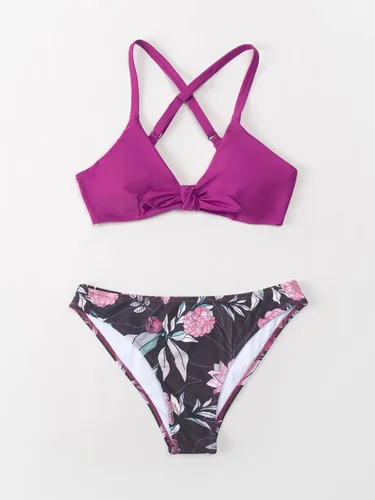 Vista 75 de CUPSHE - Conjunto de bikini de dos piezas para mujer, estampado floral y detalle de nudo de conejo