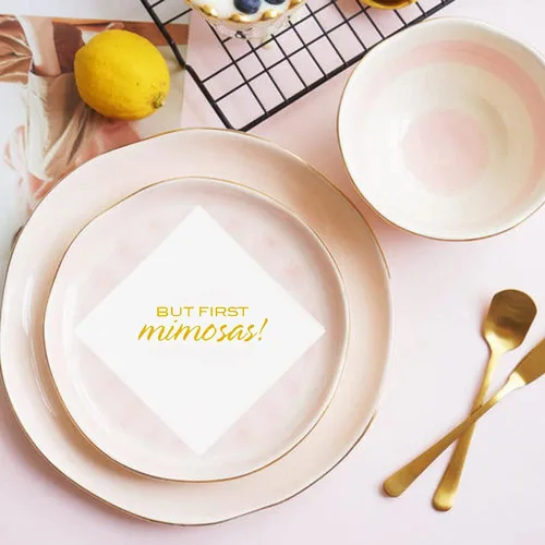 Vista 5 de But First Mimosas - Servilletas de cóctel, paquete de 100 servilletas de papel desechables doradas pero primeras mimosas, para compromiso, boda