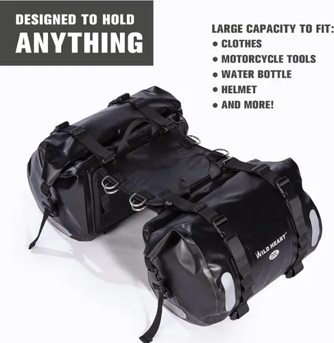 Vista 5 de WILD HEART Bolsa impermeable Alforjas de motocicleta 40L Bolsa de tanque Bolsas laterales de motor