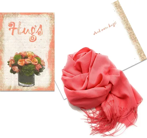 Vista 7 de Smiling Wisdom - Abrazos y más abrazo condolencias condolencias consolador tarjeta de felicitación y bufanda regalo set - Mujer - Coral