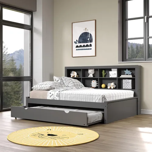 Vista 6 de Donco Kids Equable Modern - Estantería de sofá cama matrimonial con nido en acabado gris oscuro
