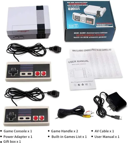 Vista 6 de Zeion Mini consolas de videojuegos retro clásica con 620 juegos para mango NES con 2 controladores salida AV